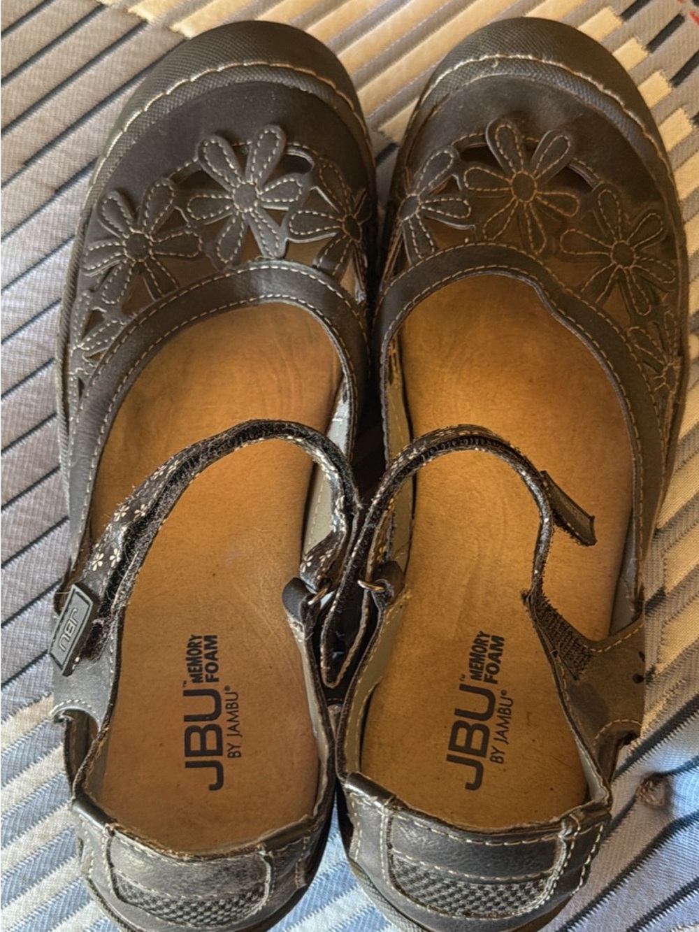 JBU Dark Brown Floral Cutout Mary Jane Flats